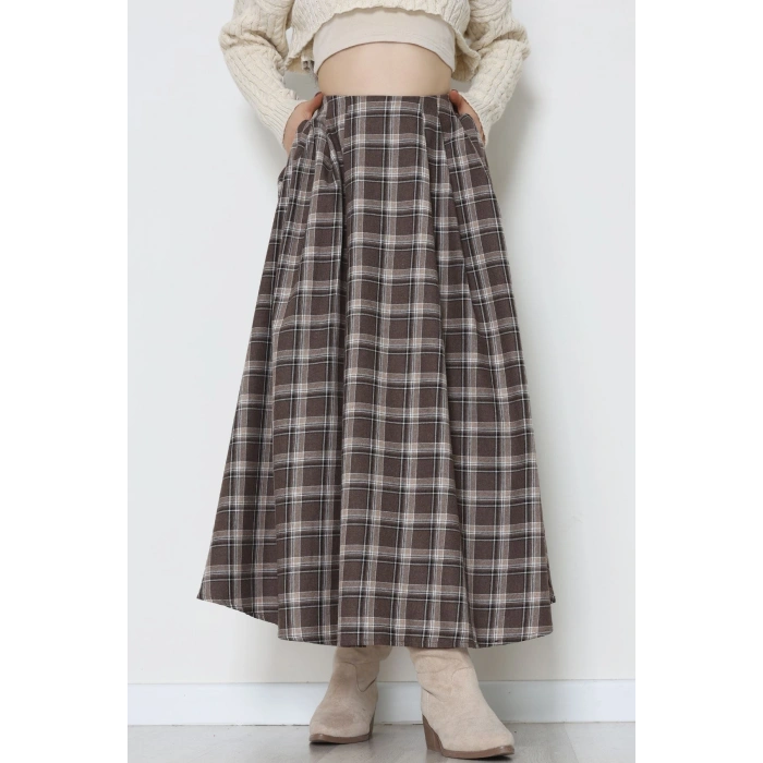 Beli Pileli Ekose Etek Kahve - 51257.1909.