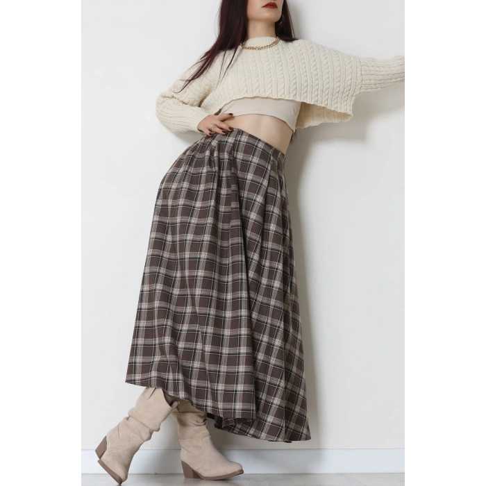 Beli Pileli Ekose Etek Kahve - 51257.1909.