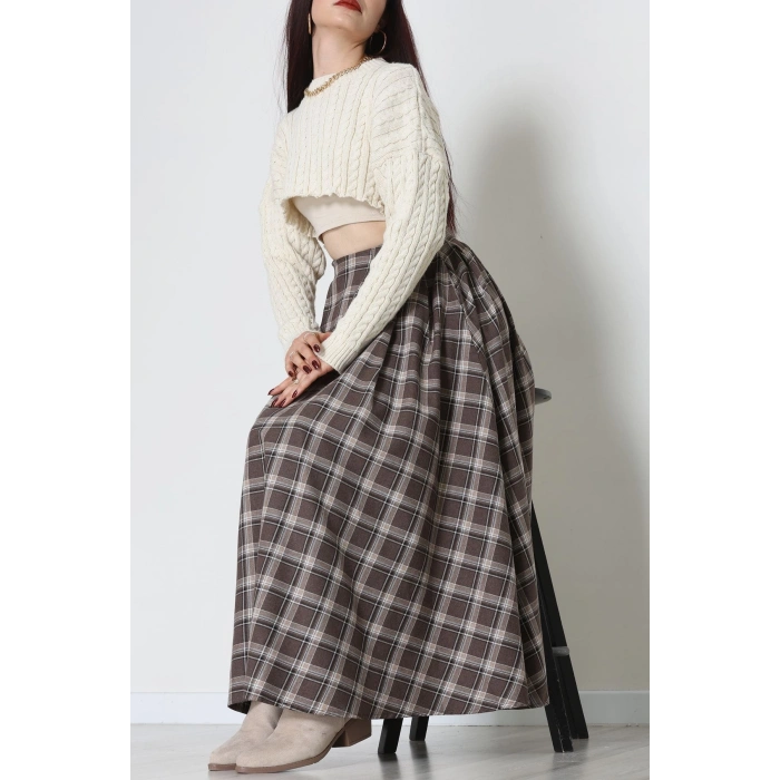 Beli Pileli Ekose Etek Kahve - 51257.1909.