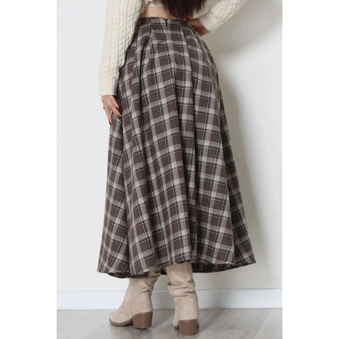 Beli Pileli Ekose Etek Kahve - 51257.1909.