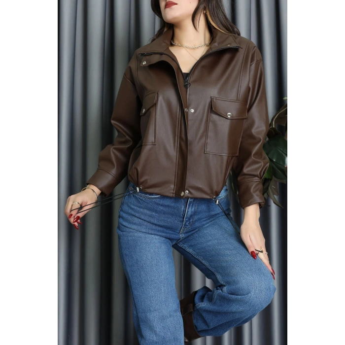 Beli Stoperli Deri Ceket Kahve - 31855.2089.