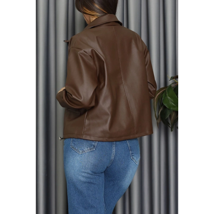 Beli Stoperli Deri Ceket Kahve - 31855.2089.