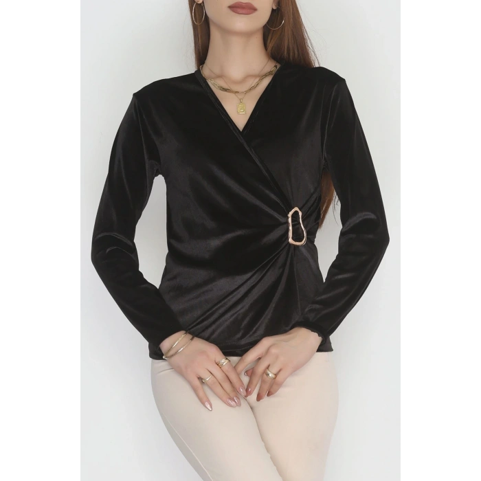 Beli Toka Detaylı Kadife Bluz Siyah - 42663.1949.