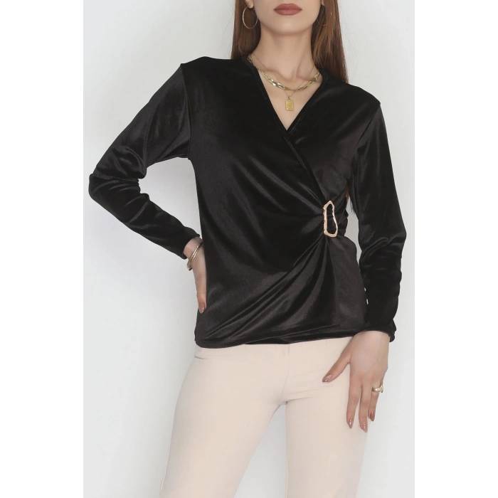 Beli Toka Detaylı Kadife Bluz Siyah - 42663.1949.
