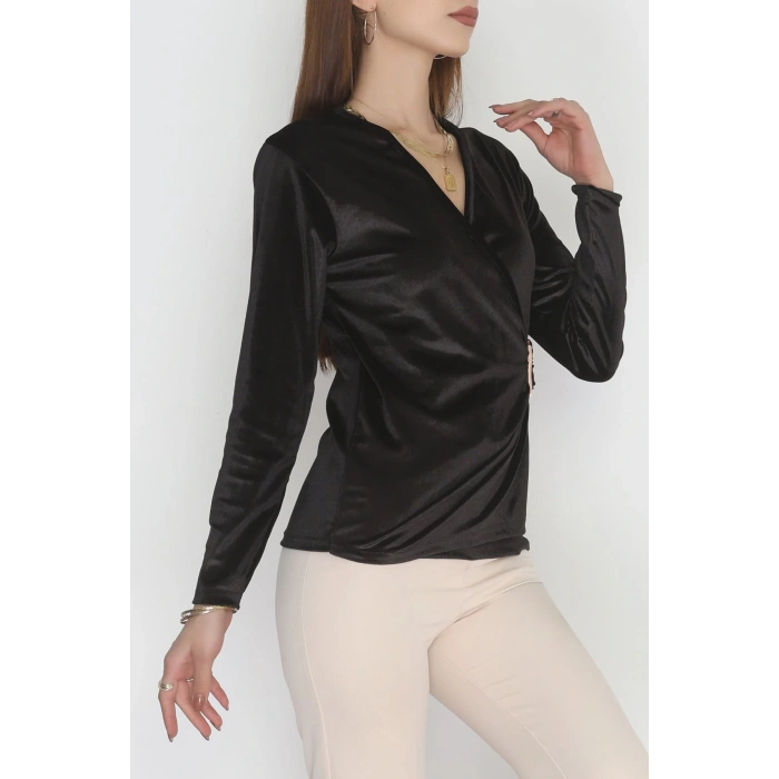 Beli Toka Detaylı Kadife Bluz Siyah - 42663.1949.