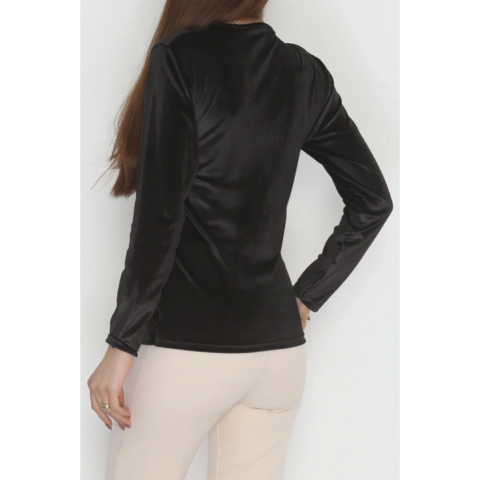 Beli Toka Detaylı Kadife Bluz Siyah - 42663.1949.