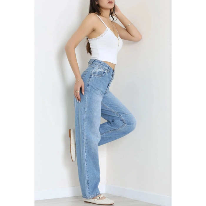 Beli Tokalı Baggy Kot Pantolon Açıkmavi - 32491.1606.