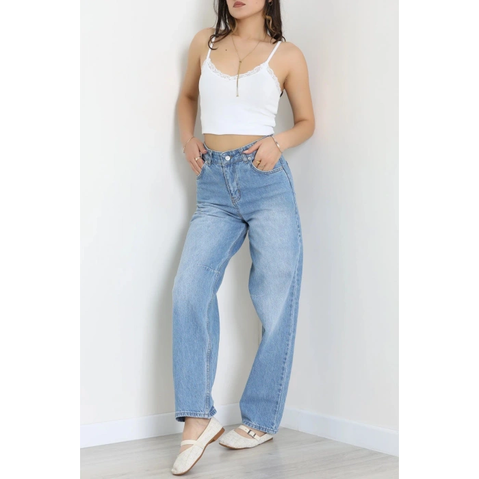 Beli Tokalı Baggy Kot Pantolon Açıkmavi - 32491.1606.