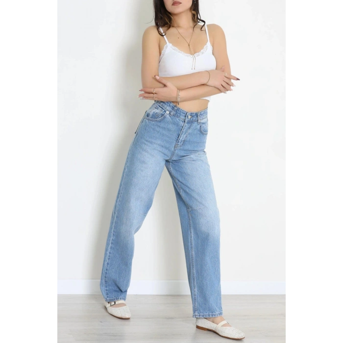 Beli Tokalı Baggy Kot Pantolon Açıkmavi - 32491.1606.