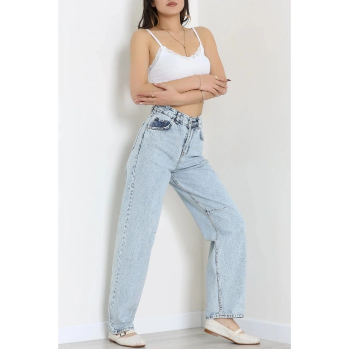 Beli Tokalı Baggy Kot Pantolon Buzmavi - 32491.1606.