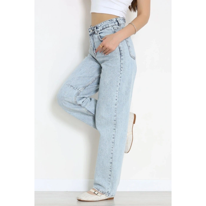 Beli Tokalı Baggy Kot Pantolon Buzmavi - 32491.1606.