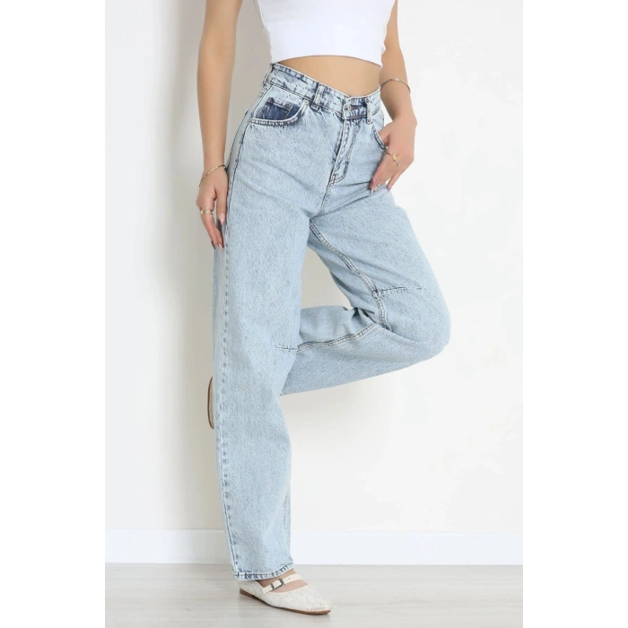 Beli Tokalı Baggy Kot Pantolon Buzmavi - 32491.1606.
