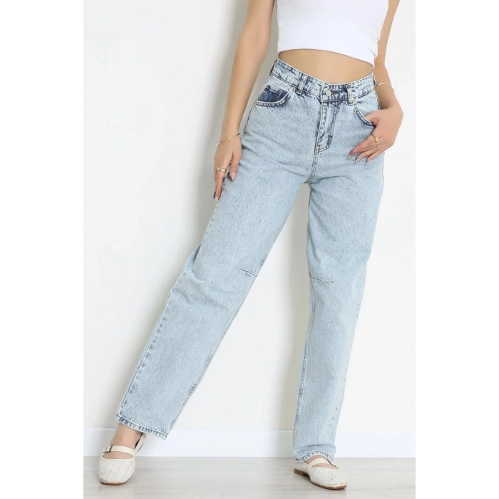Beli Tokalı Baggy Kot Pantolon Buzmavi - 32491.1606.