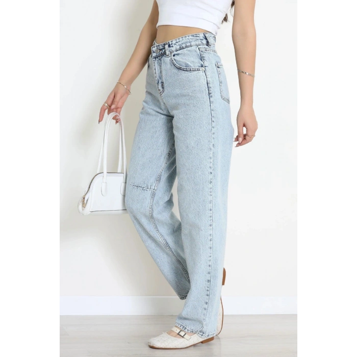Beli Tokalı Baggy Kot Pantolon Buzmavi - 32491.1606.