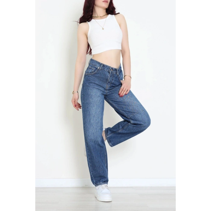 Beli Tokalı Baggy Kot Pantolon Mavi - 32491.1606.