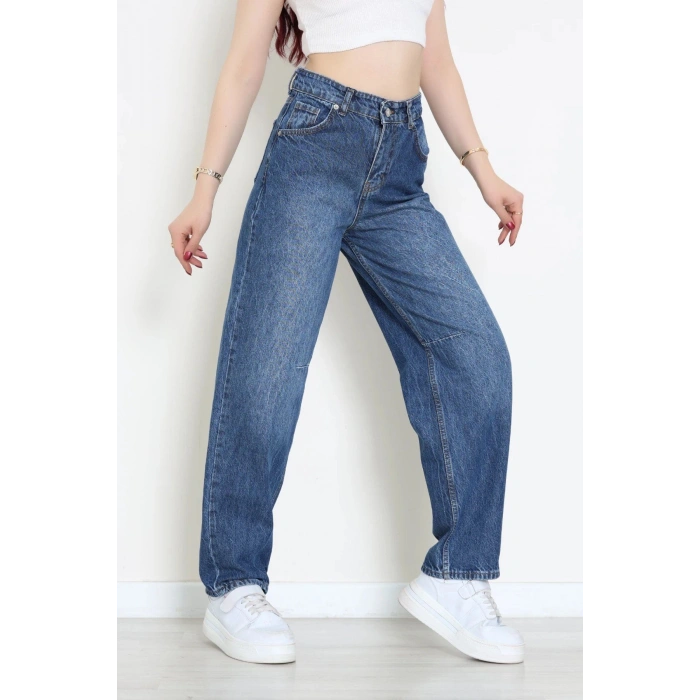Beli Tokalı Baggy Kot Pantolon Mavi - 32491.1606.