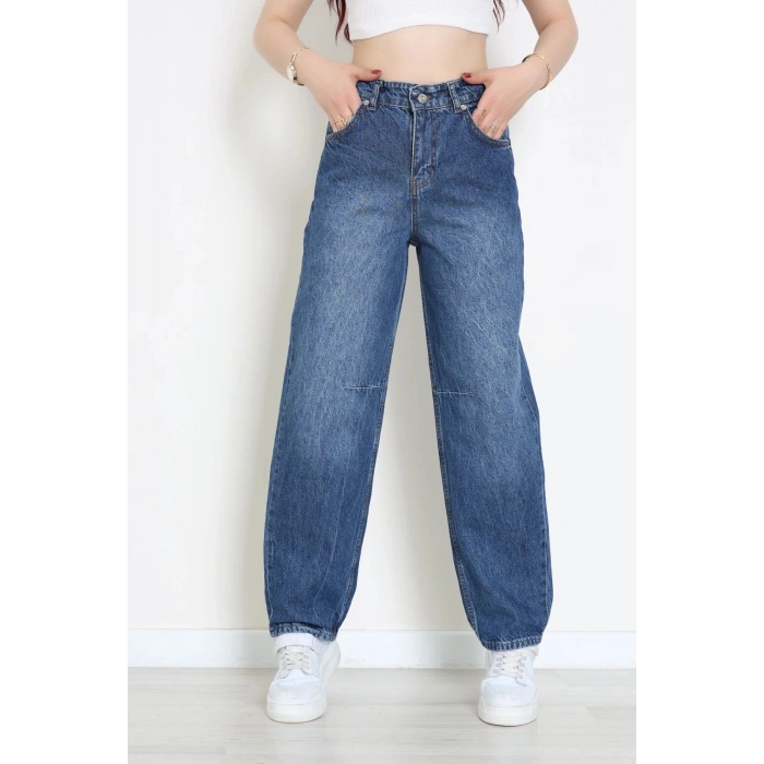 Beli Tokalı Baggy Kot Pantolon Mavi - 32491.1606.