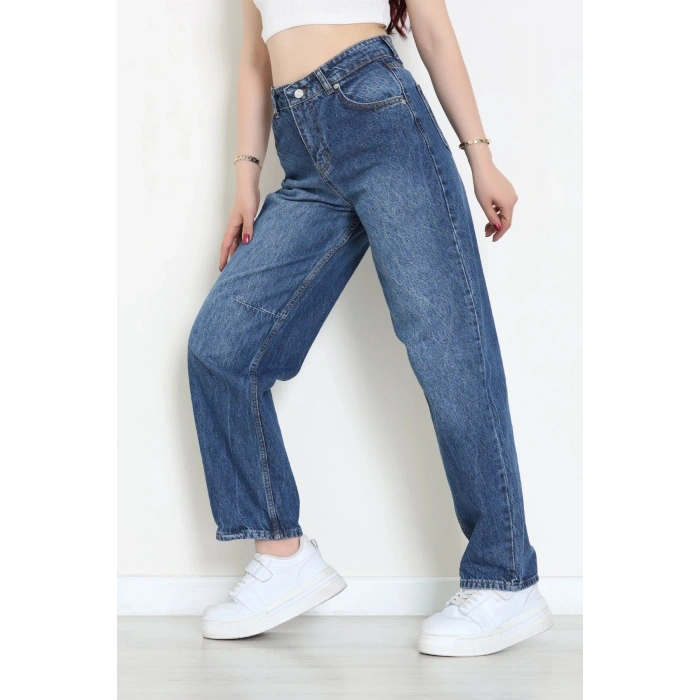 Beli Tokalı Baggy Kot Pantolon Mavi - 32491.1606.