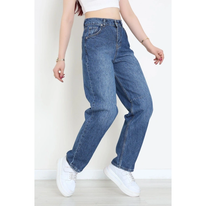 Beli Tokalı Baggy Kot Pantolon Mavi - 32491.1606.