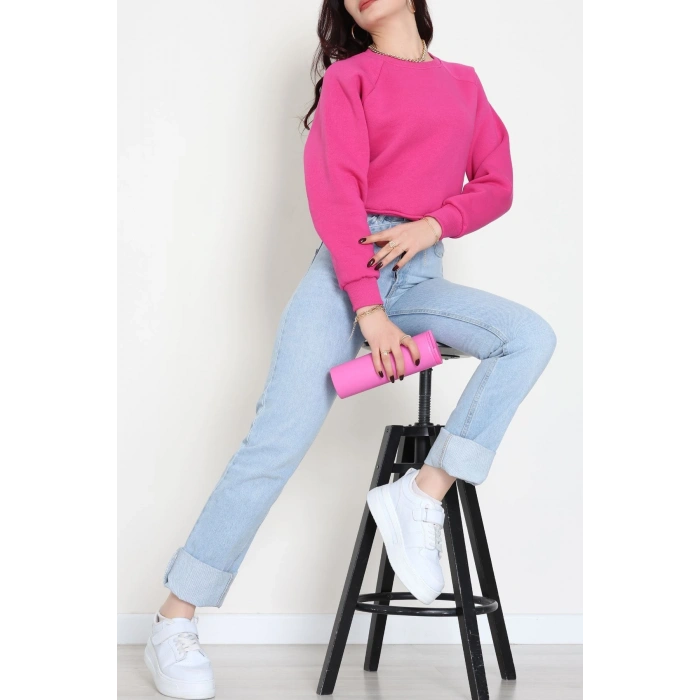 Bisiklet Yaka 3 İplik Sweat Fuşya - 20958.1878.