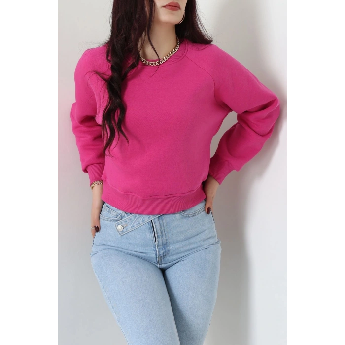 Bisiklet Yaka 3 İplik Sweat Fuşya - 20958.1878.
