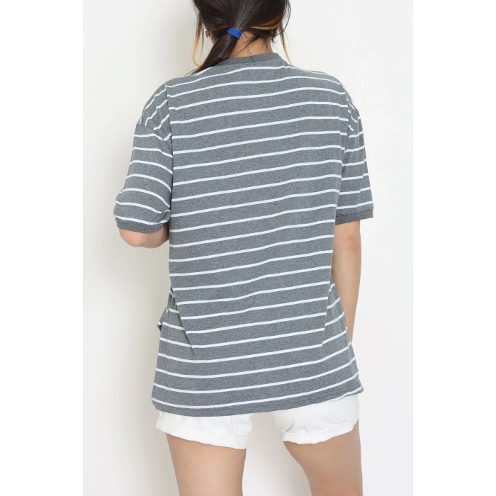 Bisiklet Yaka Çizgili Rejenere Süprem Tişört Antrasitbeyaz - 601.1567.