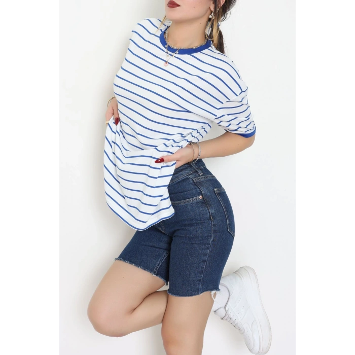 Bisiklet Yaka Çizgili Rejenere Süprem Tişört Beyazsaks - 601.1567.