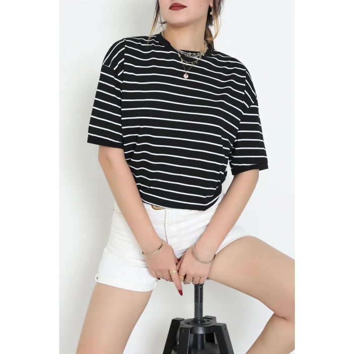 Bisiklet Yaka Çizgili Rejenere Süprem Tişört Siyahbeyaz - 601.1567.