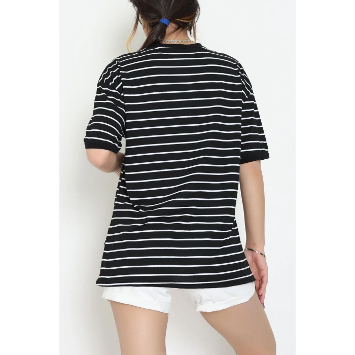 Bisiklet Yaka Çizgili Rejenere Süprem Tişört Siyahbeyaz - 601.1567.