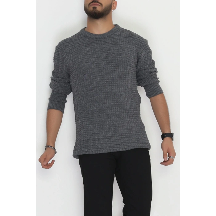 Bisiklet Yaka Desenli Erkek Triko Antrasit - 70776.1766.