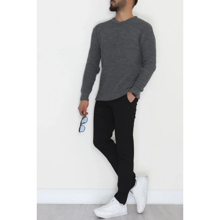 Bisiklet Yaka Desenli Erkek Triko Antrasit - 70776.1766.