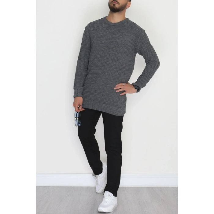 Bisiklet Yaka Desenli Erkek Triko Antrasit - 70776.1766.