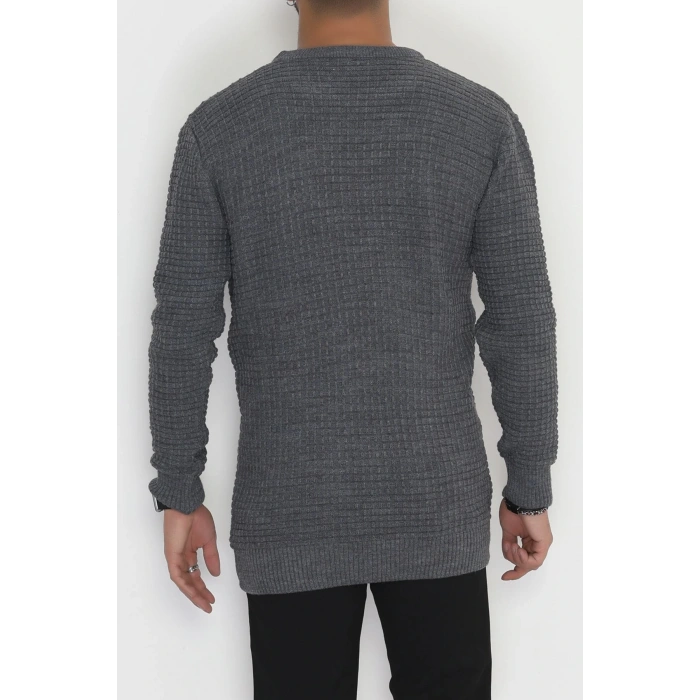 Bisiklet Yaka Desenli Erkek Triko Antrasit - 70776.1766.