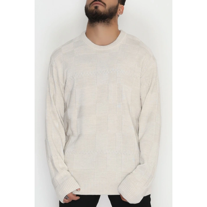 Bisiklet Yaka Desenli Erkek Triko Bej - 70782.1766.