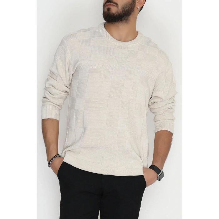 Bisiklet Yaka Desenli Erkek Triko Bej - 70782.1766.