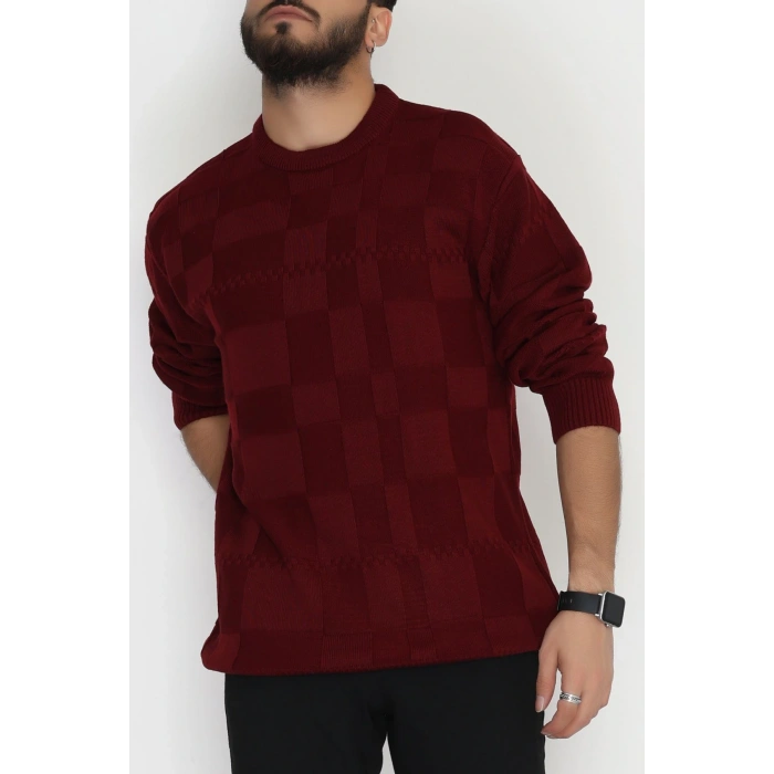 Bisiklet Yaka Desenli Erkek Triko Bordo - 70782.1766.