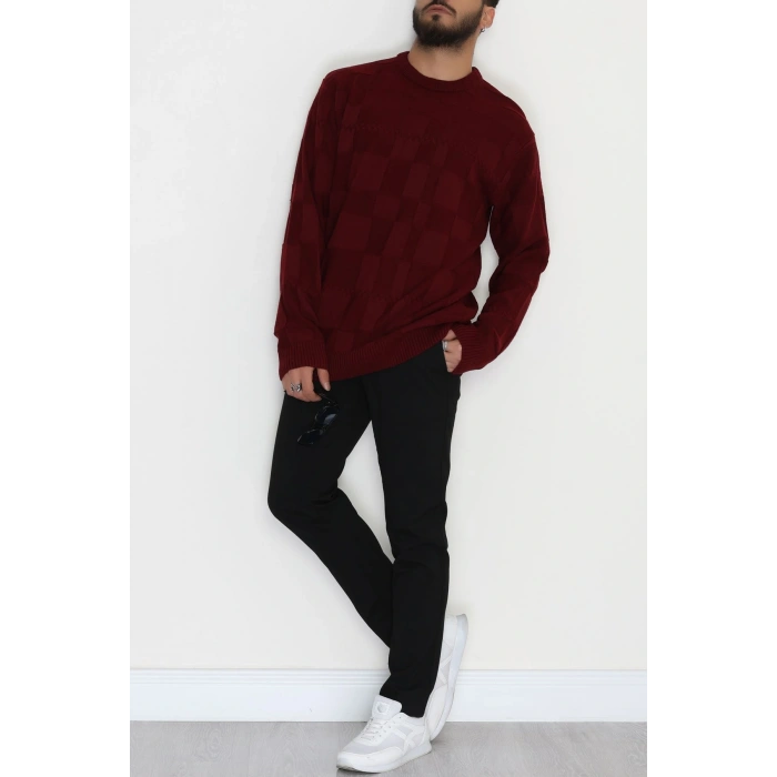 Bisiklet Yaka Desenli Erkek Triko Bordo - 70782.1766.