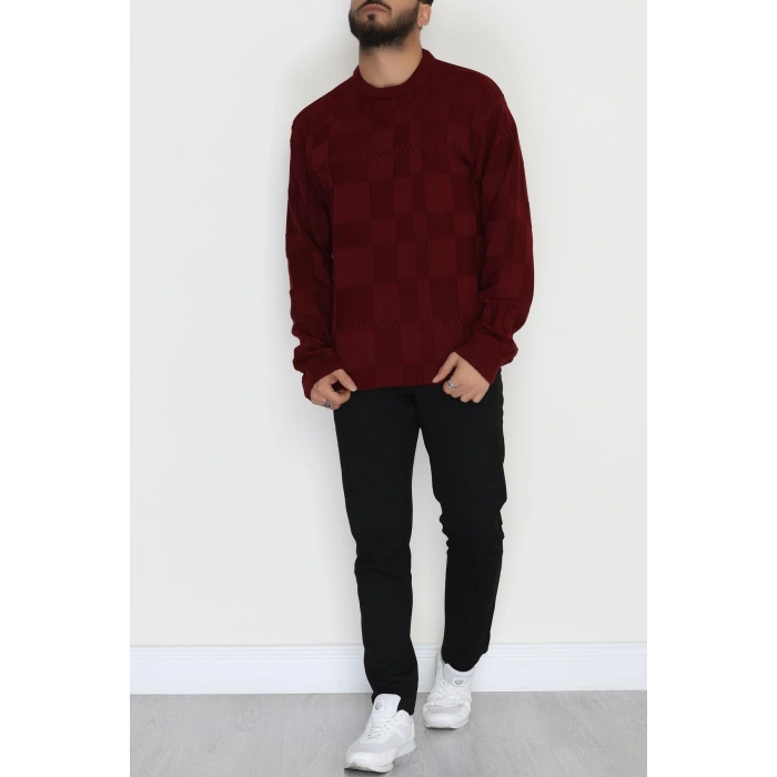 Bisiklet Yaka Desenli Erkek Triko Bordo - 70782.1766.