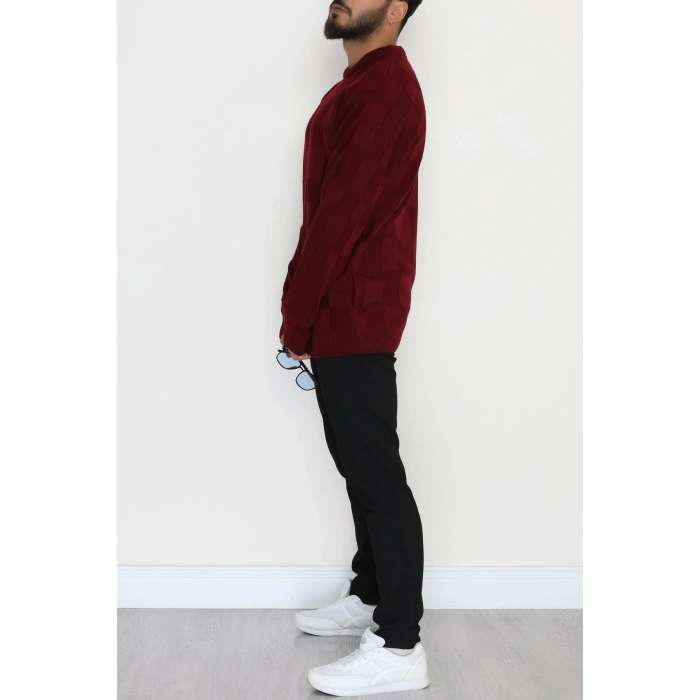 Bisiklet Yaka Desenli Erkek Triko Bordo - 70782.1766.