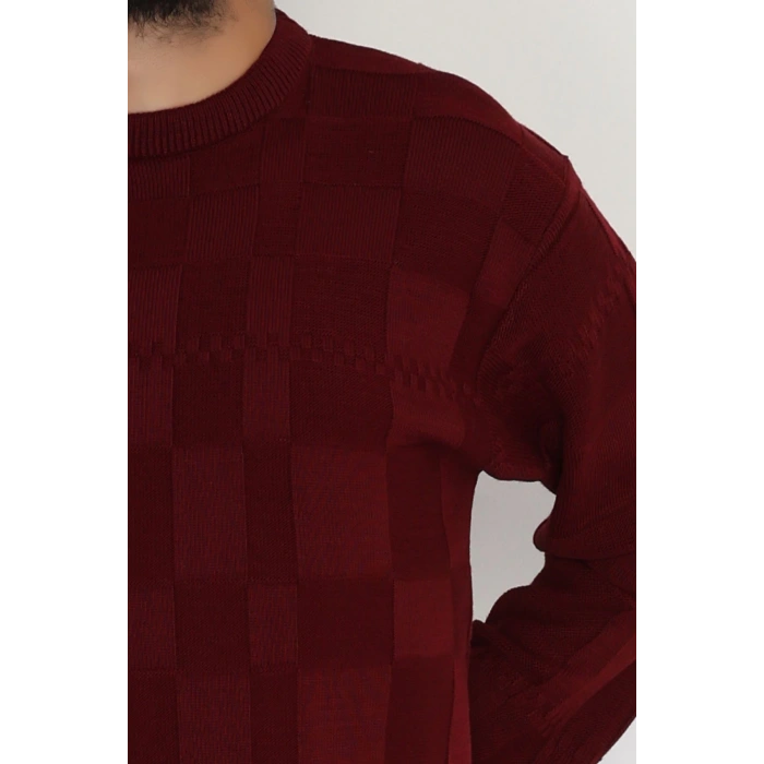 Bisiklet Yaka Desenli Erkek Triko Bordo - 70782.1766.