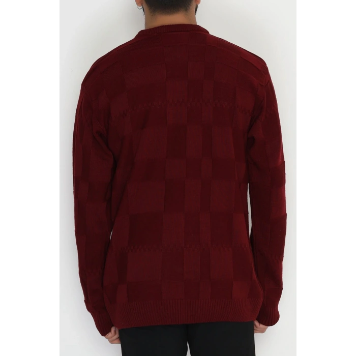 Bisiklet Yaka Desenli Erkek Triko Bordo - 70782.1766.