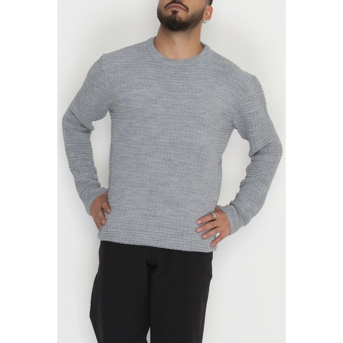 Bisiklet Yaka Desenli Erkek Triko Gri - 70776.1766.