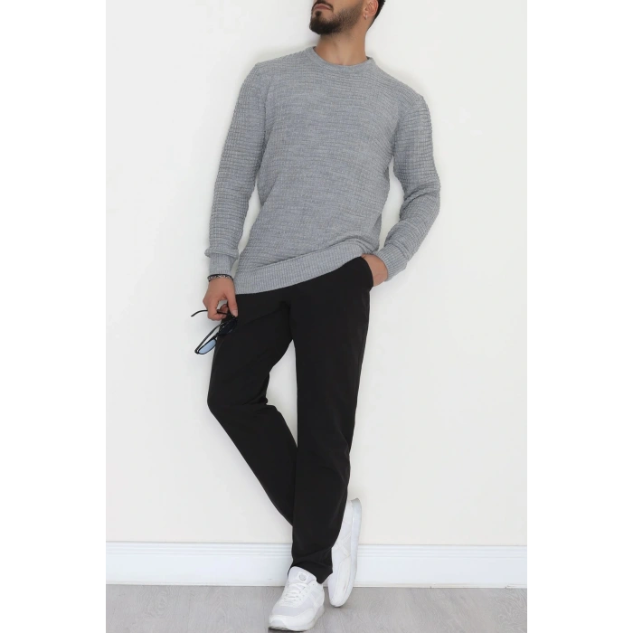 Bisiklet Yaka Desenli Erkek Triko Gri - 70776.1766.