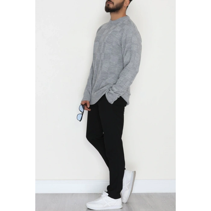 Bisiklet Yaka Desenli Erkek Triko Gri - 70782.1766.