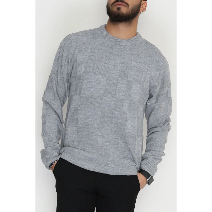 Bisiklet Yaka Desenli Erkek Triko Gri - 70782.1766.