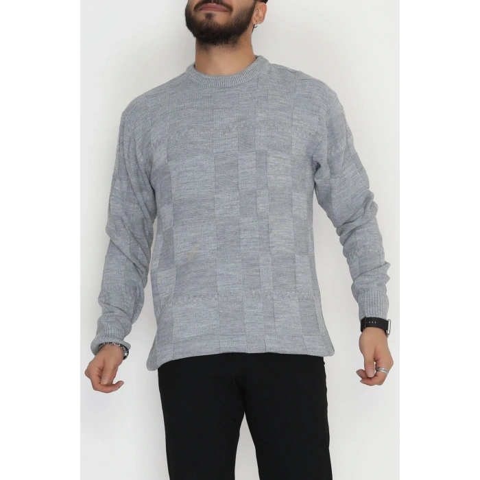 Bisiklet Yaka Desenli Erkek Triko Gri - 70782.1766.