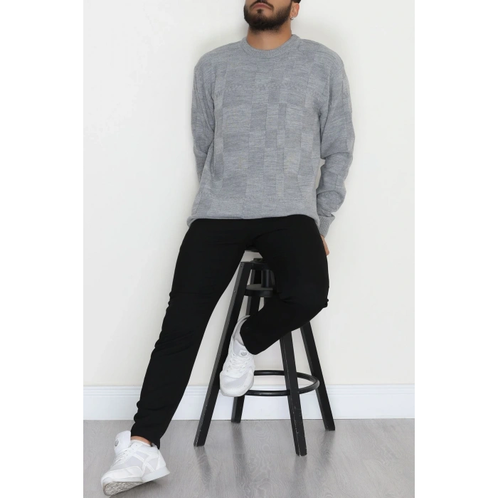 Bisiklet Yaka Desenli Erkek Triko Gri - 70782.1766.