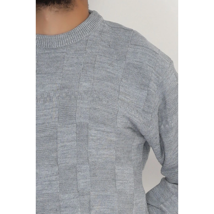 Bisiklet Yaka Desenli Erkek Triko Gri - 70782.1766.