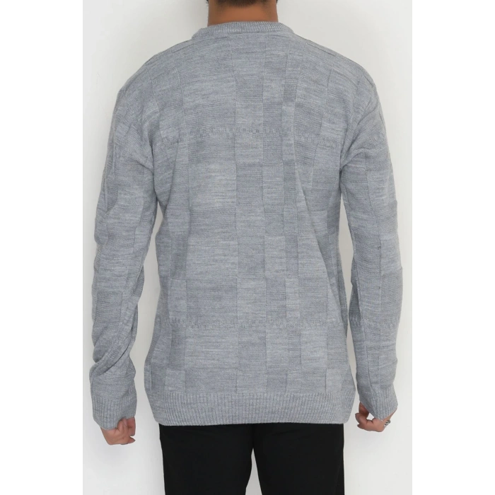 Bisiklet Yaka Desenli Erkek Triko Gri - 70782.1766.