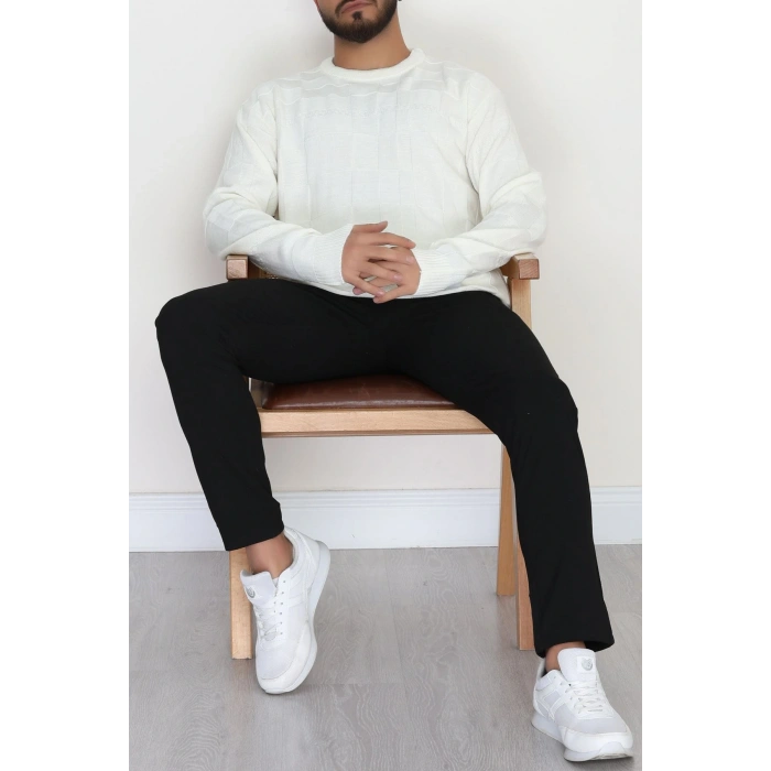 Bisiklet Yaka Desenli Erkek Triko Krem - 70782.1766.